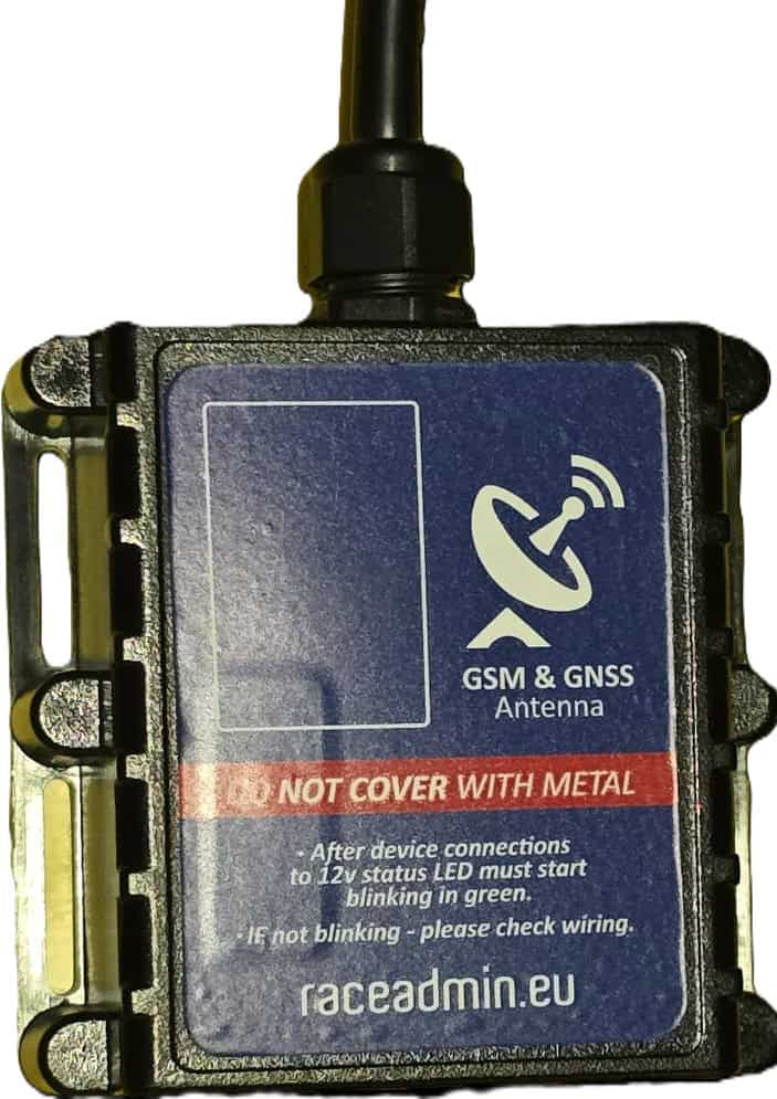 Rally safety tracking device unit with antenna cable