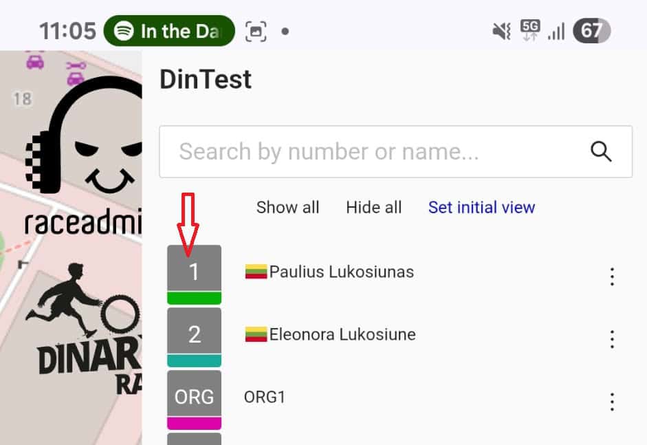 Live tracking app screen with the list of riders